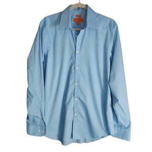 Egara Extreme Slim Fit Stretch Dress Shirt Blue Mens 16 34/35 Cotton Button Down